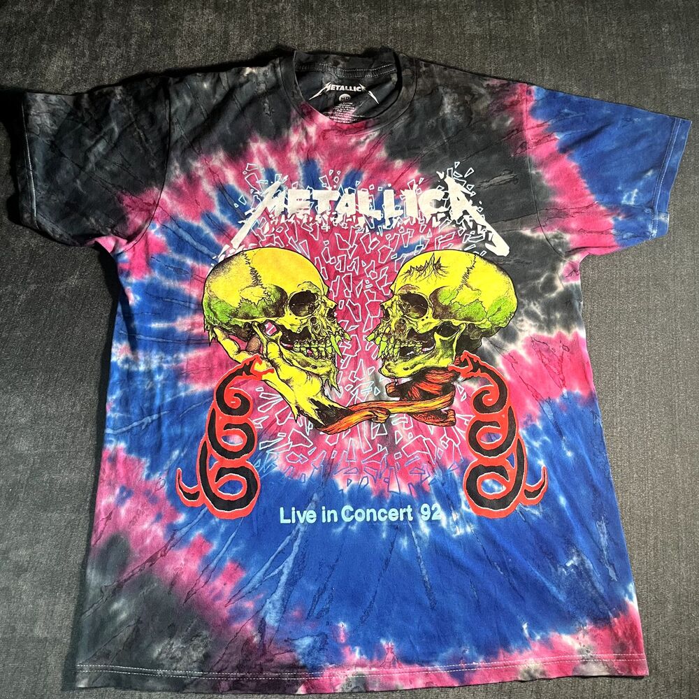 Metallica Tie Dye Shirt Medium Live In Concert 92 Pushead Skulls Band Graphic